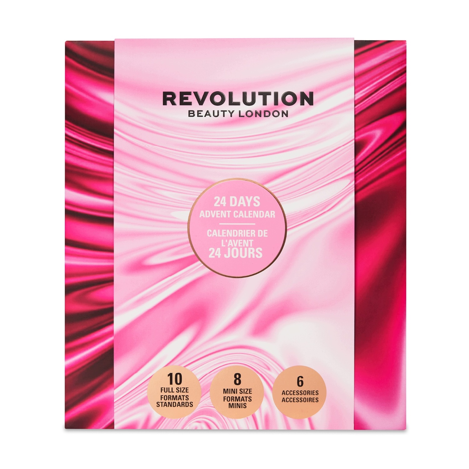 Адвент-календарь Makeup Revolution 2026, 24 средства для макияжа губ, глаз и лица