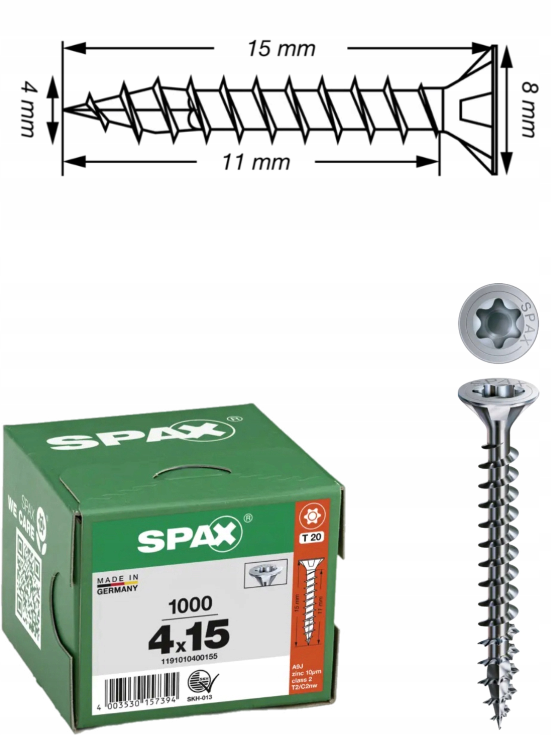 Univerzální vrut do dřeva spax 4 x 15 Wirox Tx 1000 ks