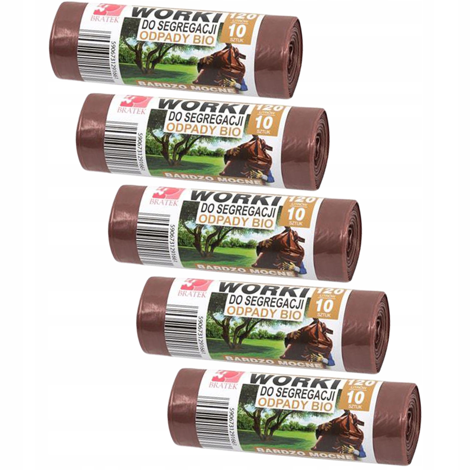 

5x Worki do segregacji Odpady Bio Brązowe 120L