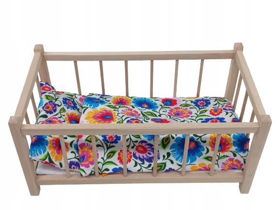 DREWNIANE ŁÓŻECZKO DLA LALEK LALKI + POŚCIEL 3 EL