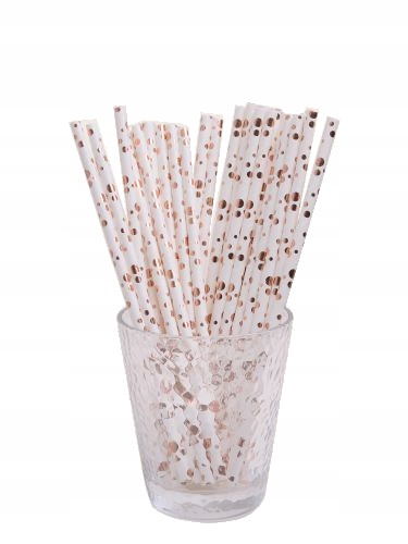 Słomki BIO RURKI papierowe białe kropki rose gold Marka inna marka
