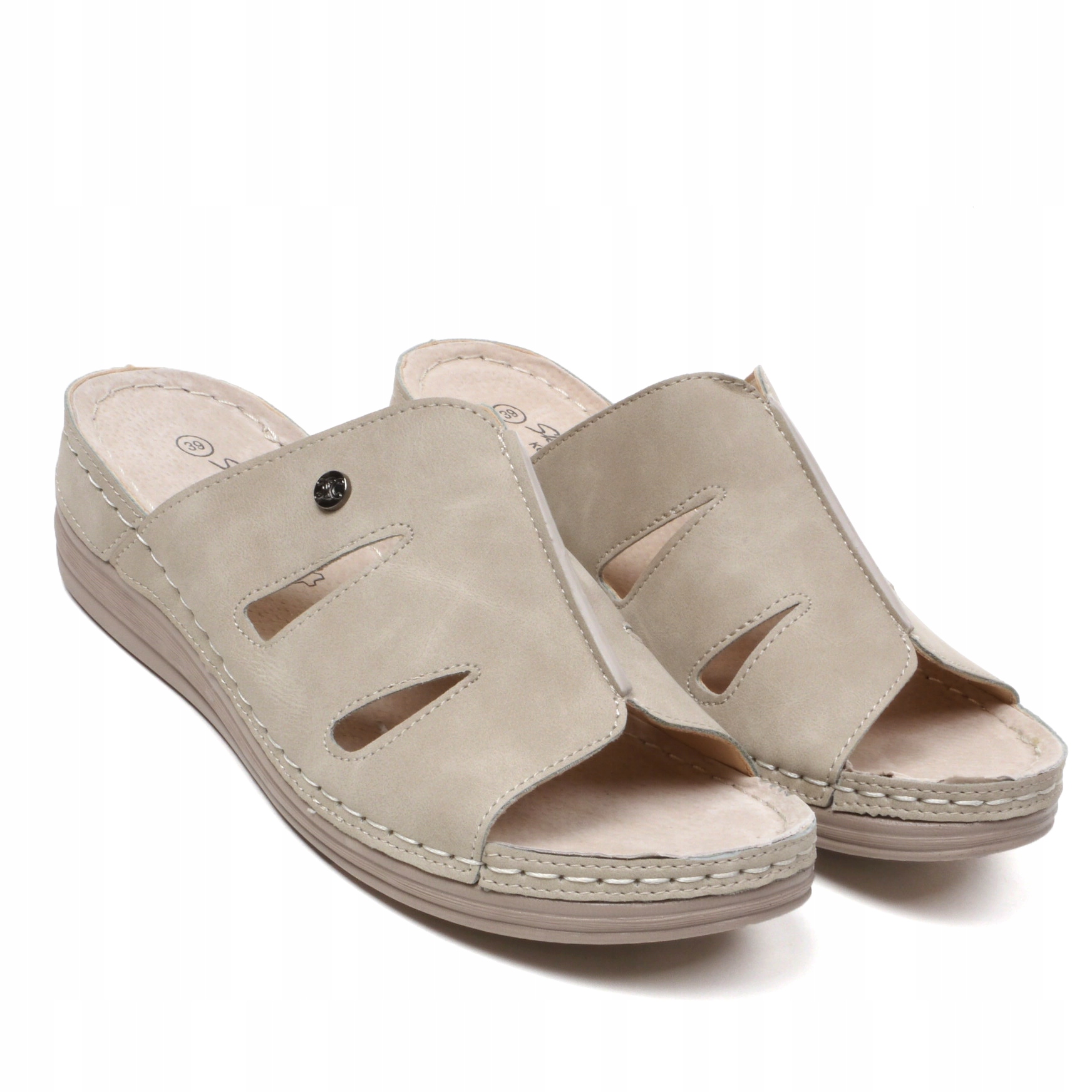 Klapki Damskie Buty do Pracy do Domu na Lato LEKKIE Wygodne wkł. SKÓRA Długość wkładki 25.3 cm