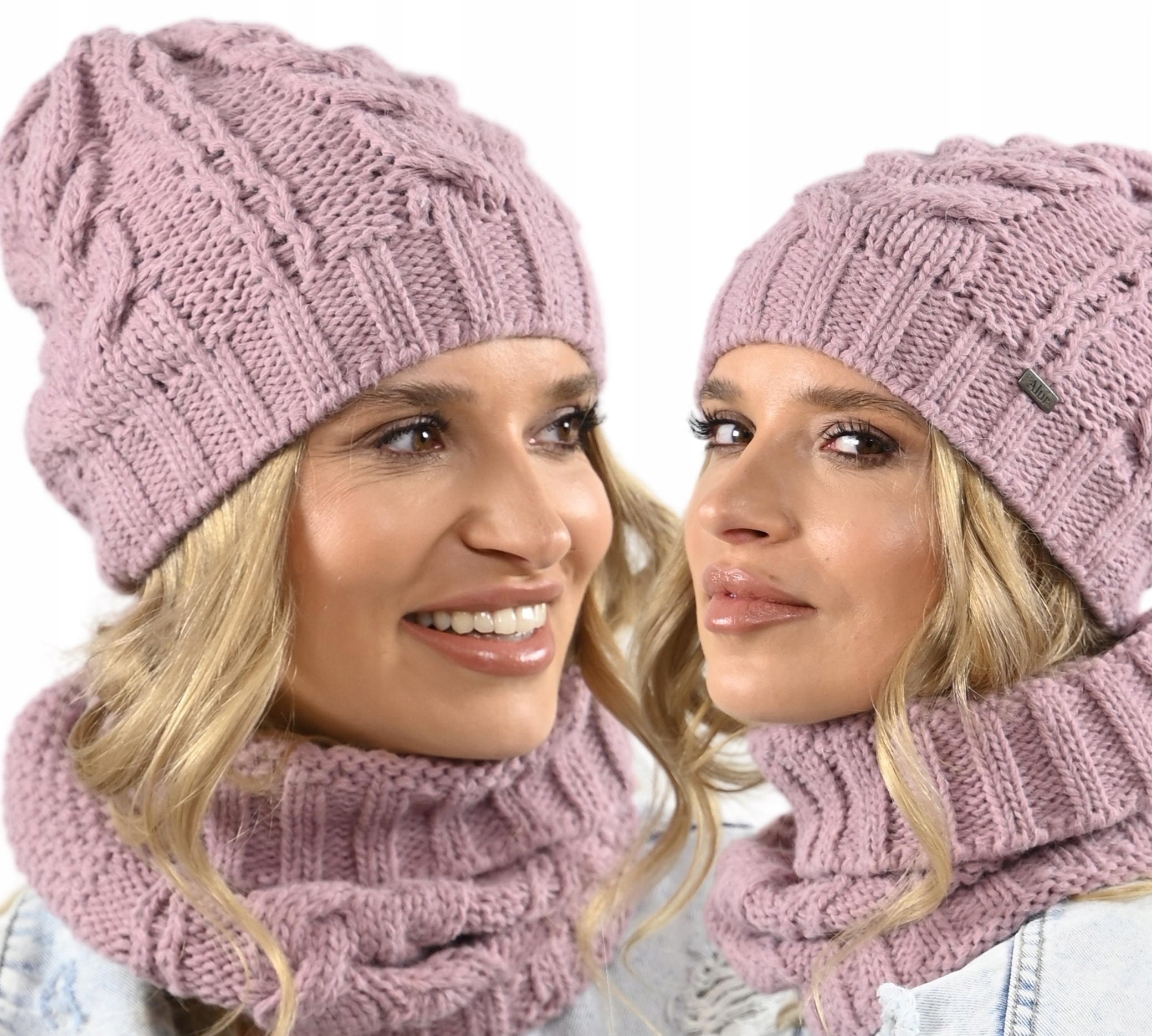 Zimní Čepice Šmoulinka s komínem Teplá Dámská souprava Polská kvalita