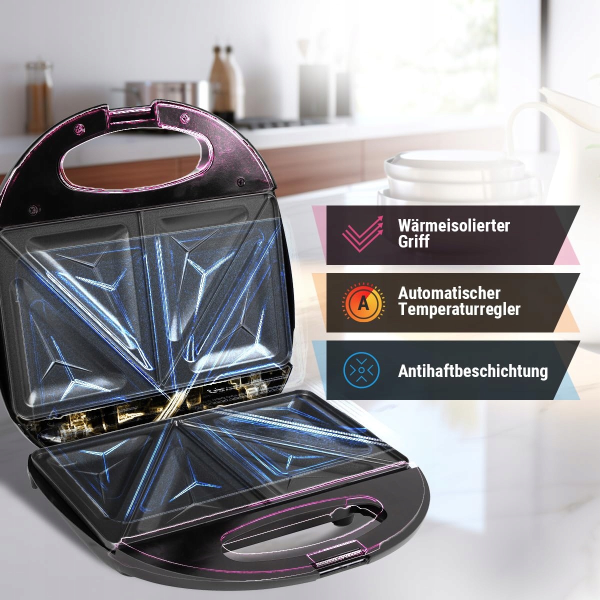 CLATRONIC Sandwichtoaster z Termoregulatorem i Powłoką Nieprzywierającą — miniatura 5