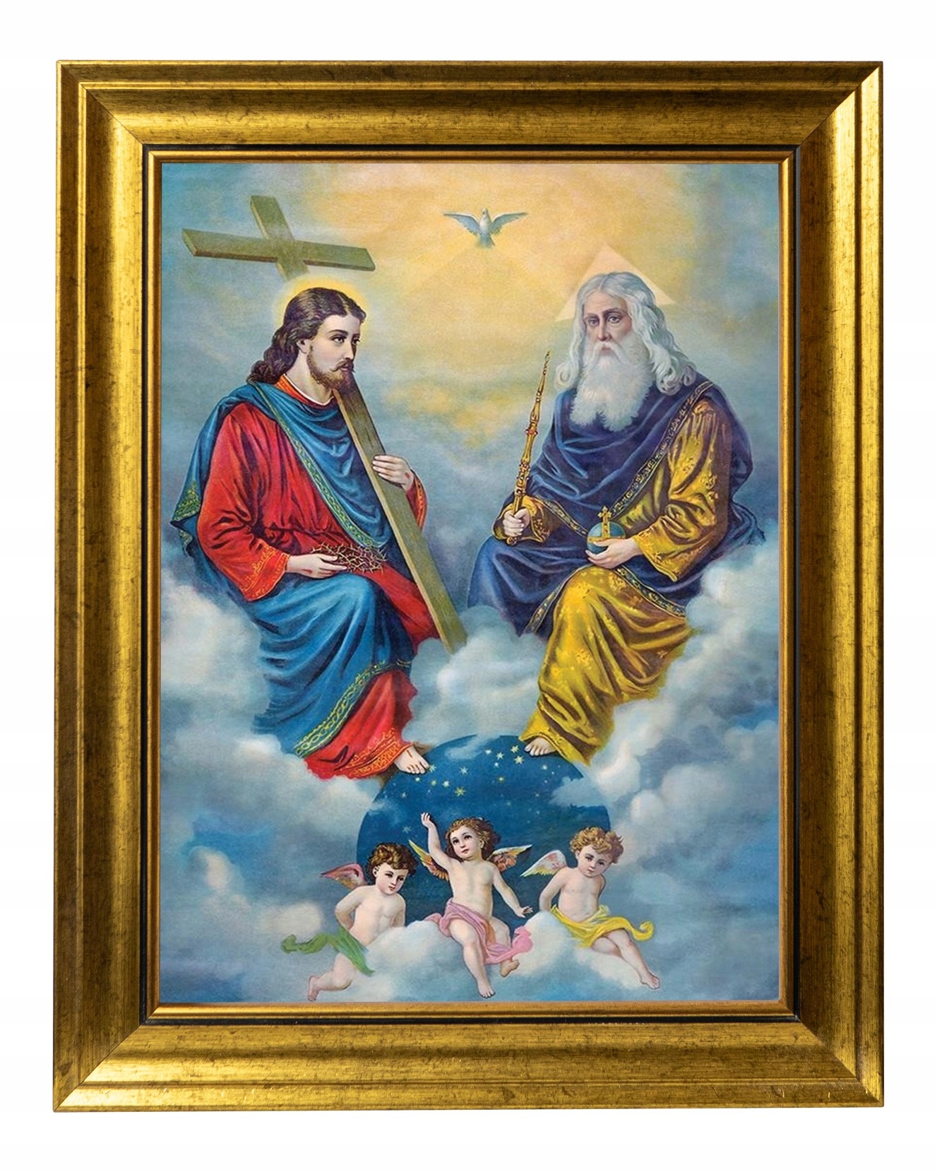 Svatá Trojice Sakrální Obraz Na Plátně Ve Zlatém Rámu 30X40