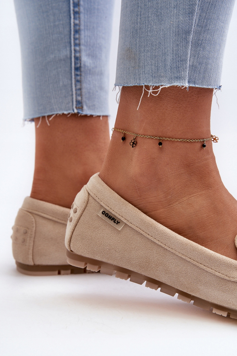 MOKASYNY DAMSKIE Z EKO ZAMSZU KLASYCZNE WSUWANE BEŻOWE 39 Wzór dominujący bez wzoru