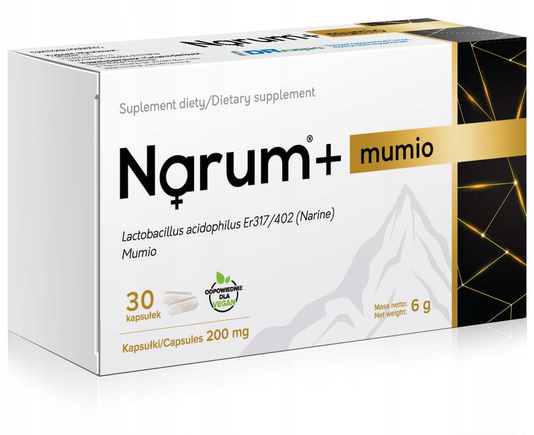Narum Mumio 200 mg probiotyk Narine dla mikroflory jelitowej 30 kapsułek