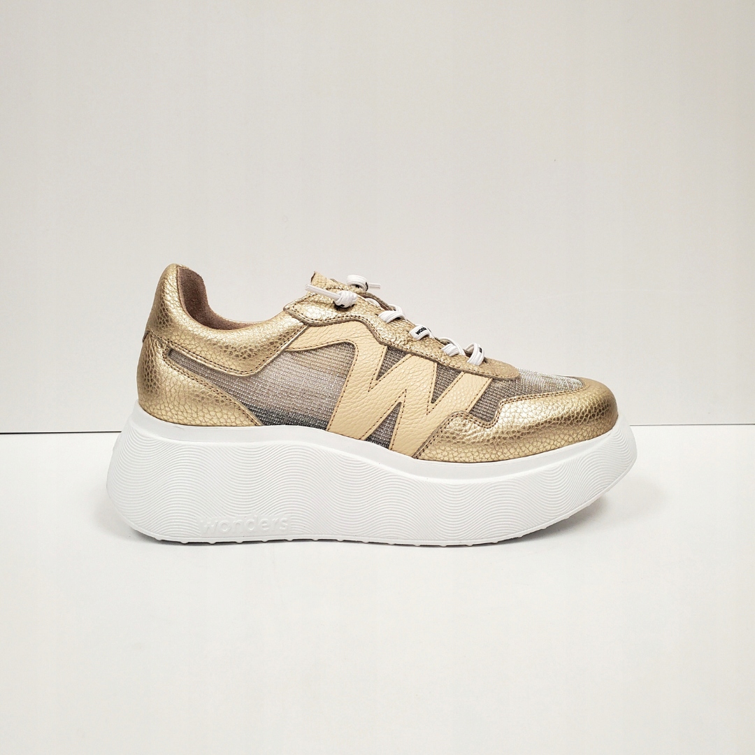 Sneakersy damskie Wonders trampki na platformie z siateczką złote r. 38