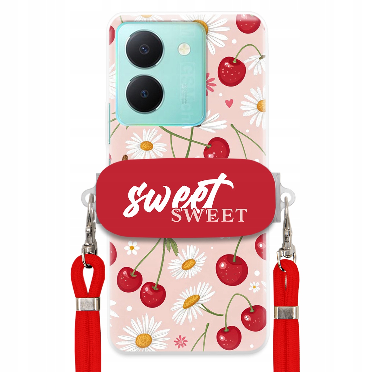 Puzdro pre Vivo Y78 Červené vodítko Crossbody držiak Sweet Sweet Kvet čerešne