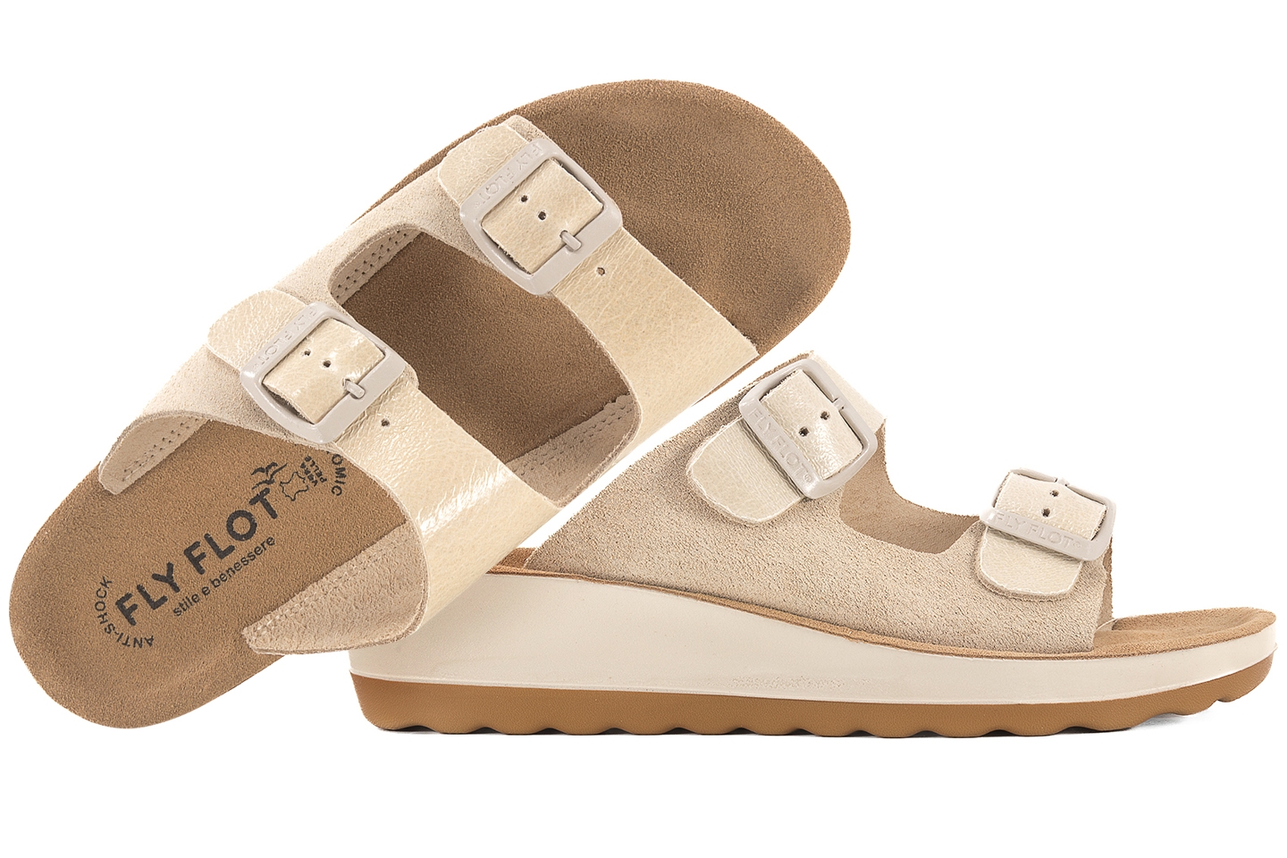 Fly Flot 42G646C Italské Nazouváky Profilované Fusbety Koturn Kůže 37 Béžová