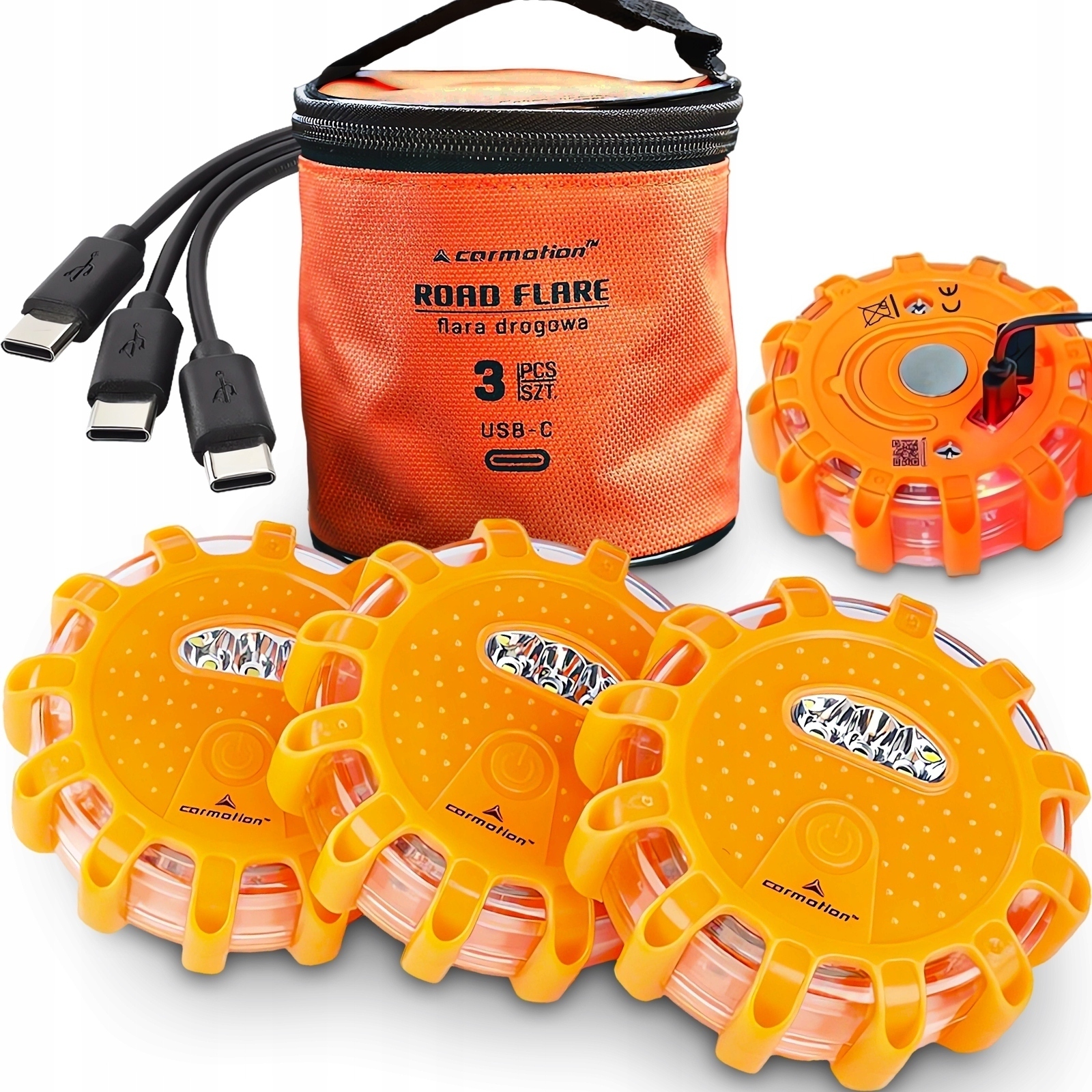 3x Flara Led výstražná lampa Kohout Disk Magnet Akumulátor Usb Vodotěsný