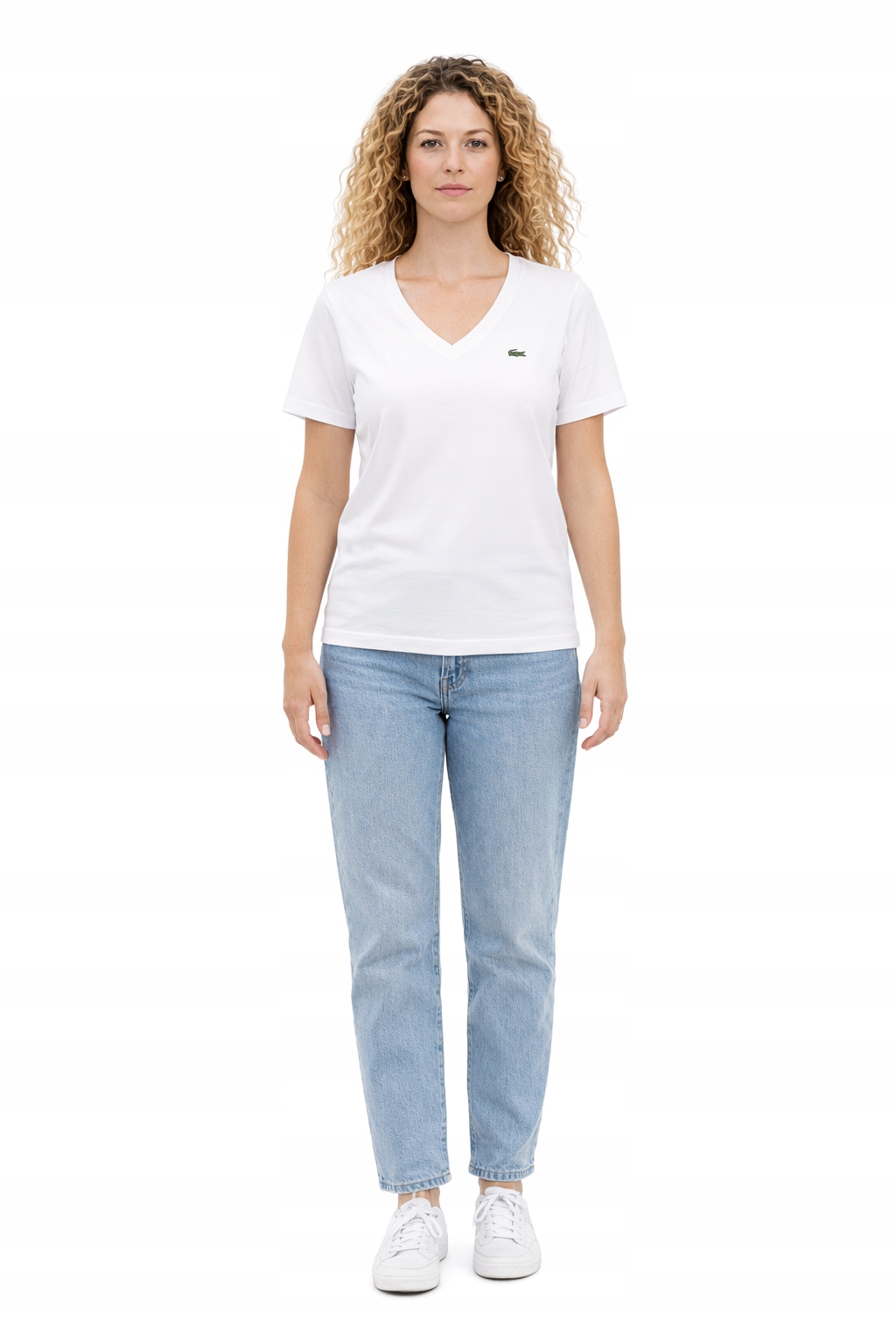 Lacoste Bílé Dámské Bavlněné Tričko S Výstřihem Do 36 I3A