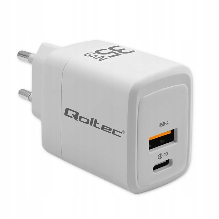Ładowarka sieciowa 35W GaN 5-20V 1.5-3A 1xUSB-C Pd 1xUSB Qc 3.0