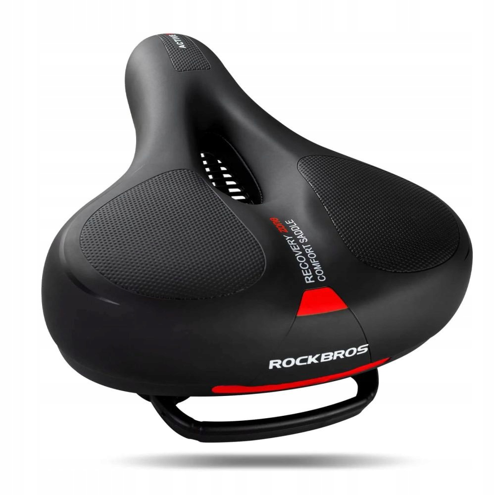 Rockbros siodełko rowerowe miękkie szerokie czarne z czerwonym Memory Foam