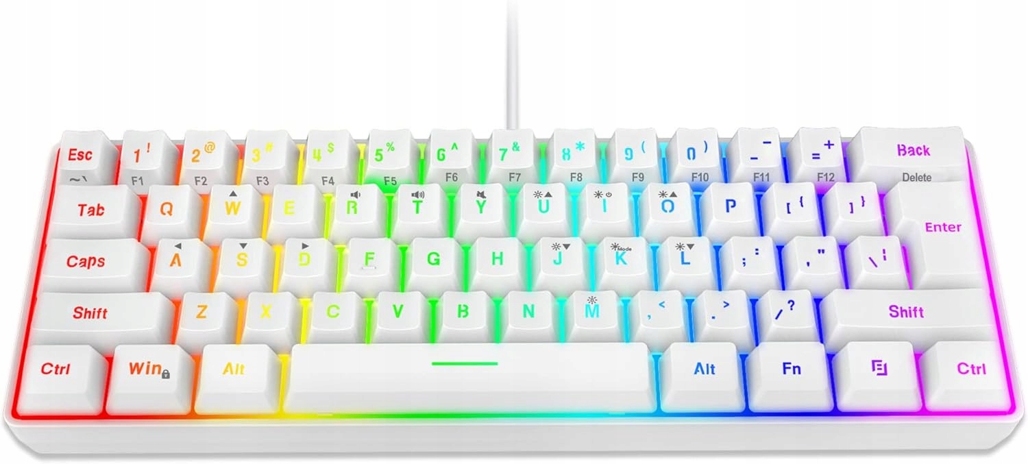 Bílá mechanická klávesnice Snpurdiri 60% Rgb 61 kláves Blue Switch