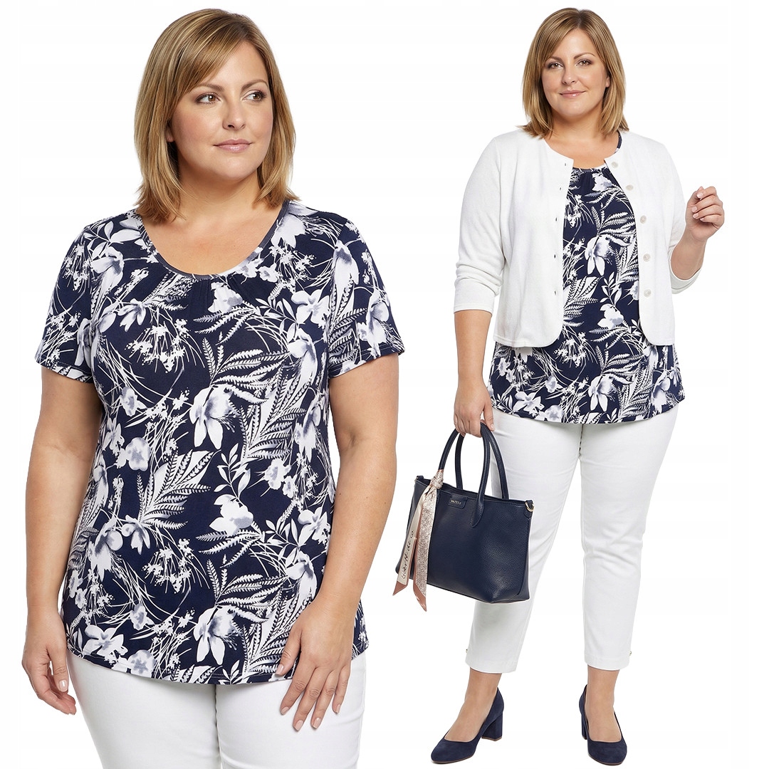 Modrá halenka s bílým vzorem plus size velikost 58