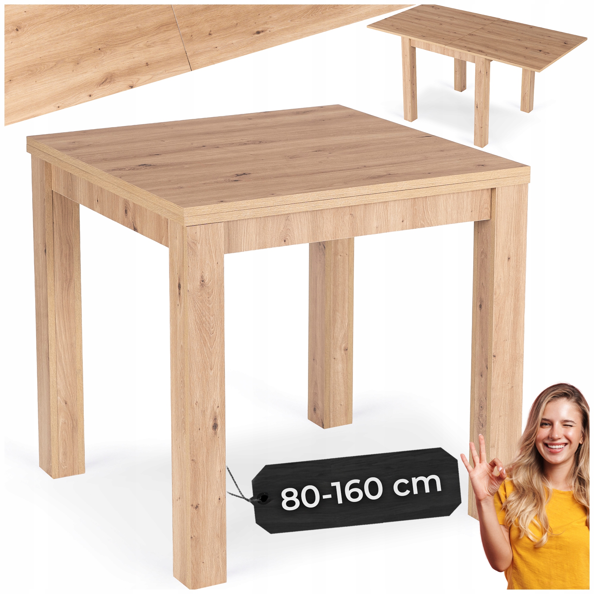 Rozkládací kuchyňský stůl Artisan pro jídelnu v obývacím pokoji Max 80-160