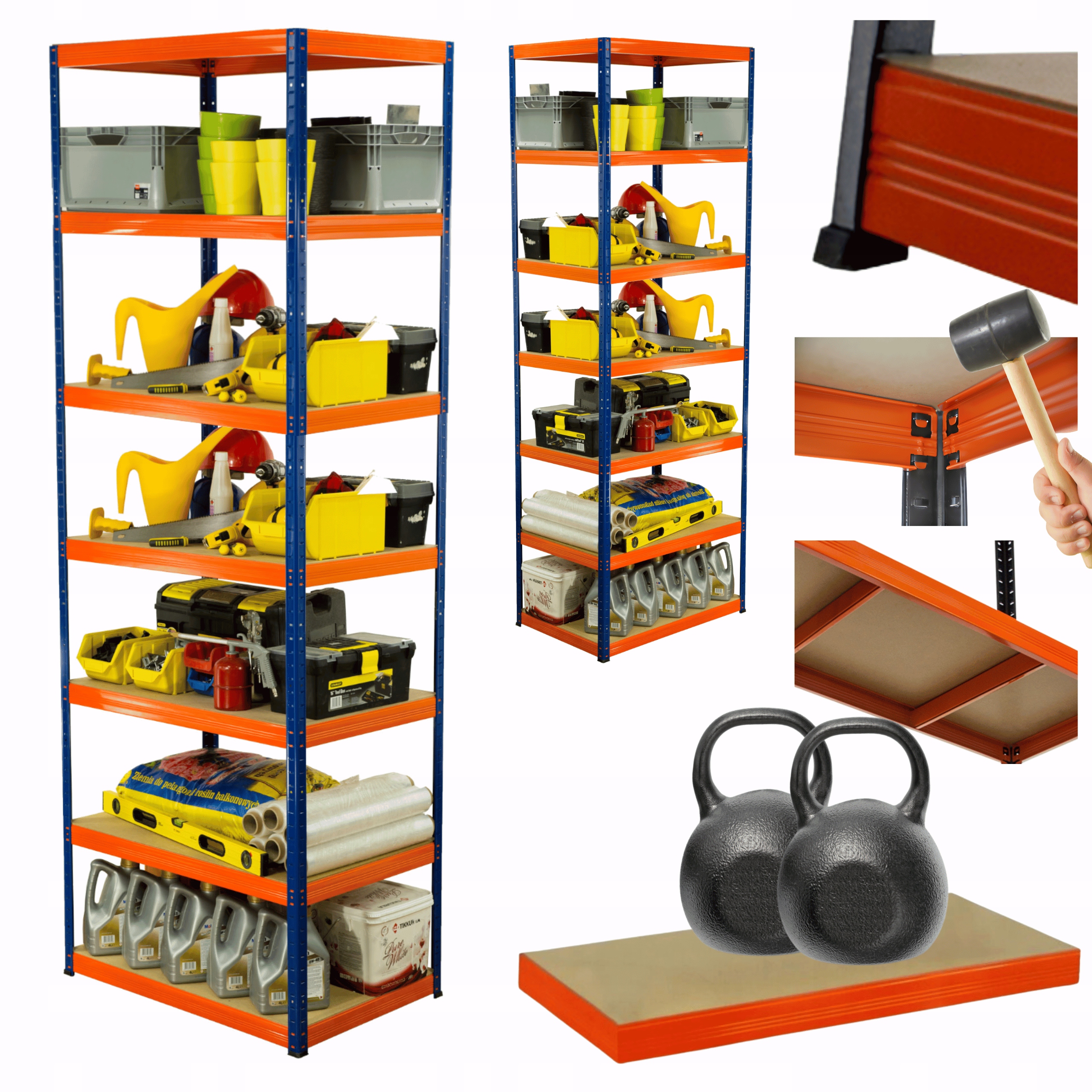 Kovový skladový regál Helios 270x120x45 cm 7Px275 kg Pevný Vysoký