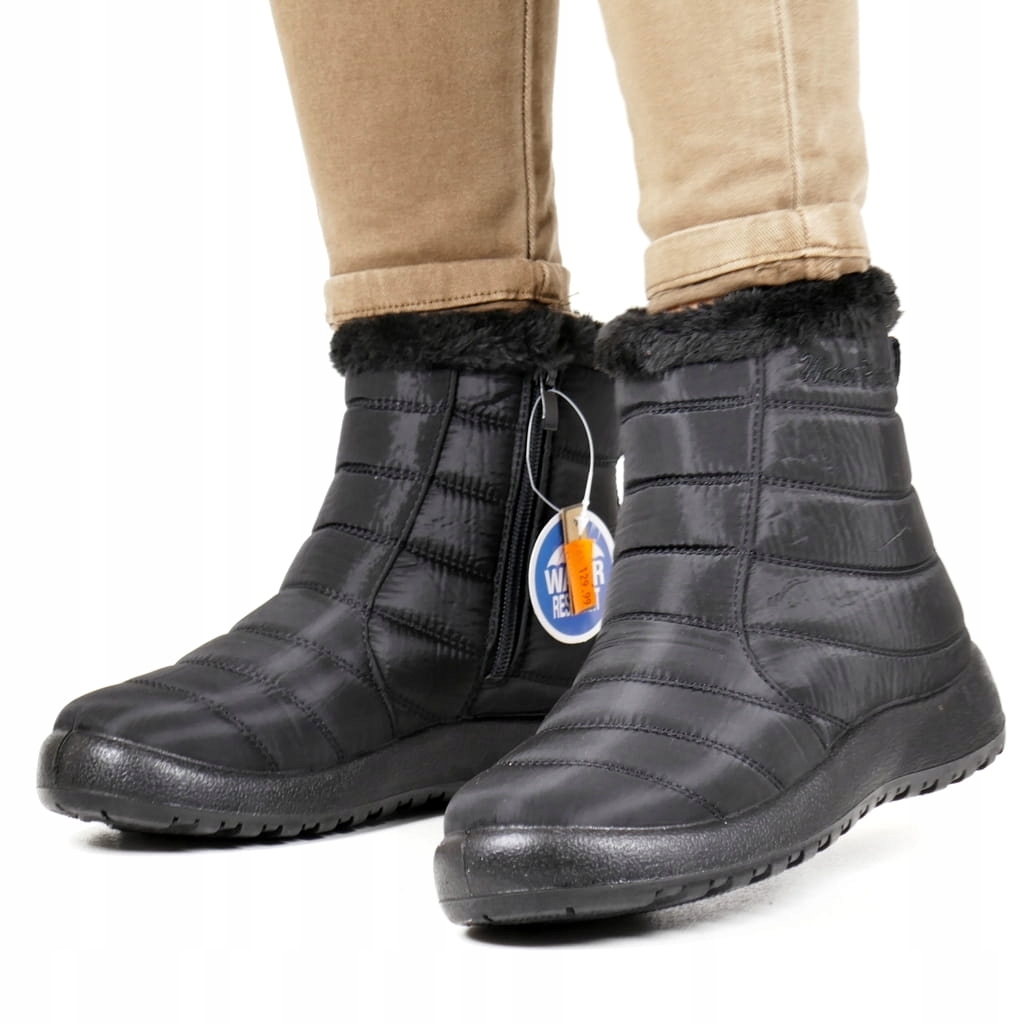 Černé Dámské Nízké Lehké Sněhule Na Zip, Voděodolné, S Kožešinou, Velikost 40