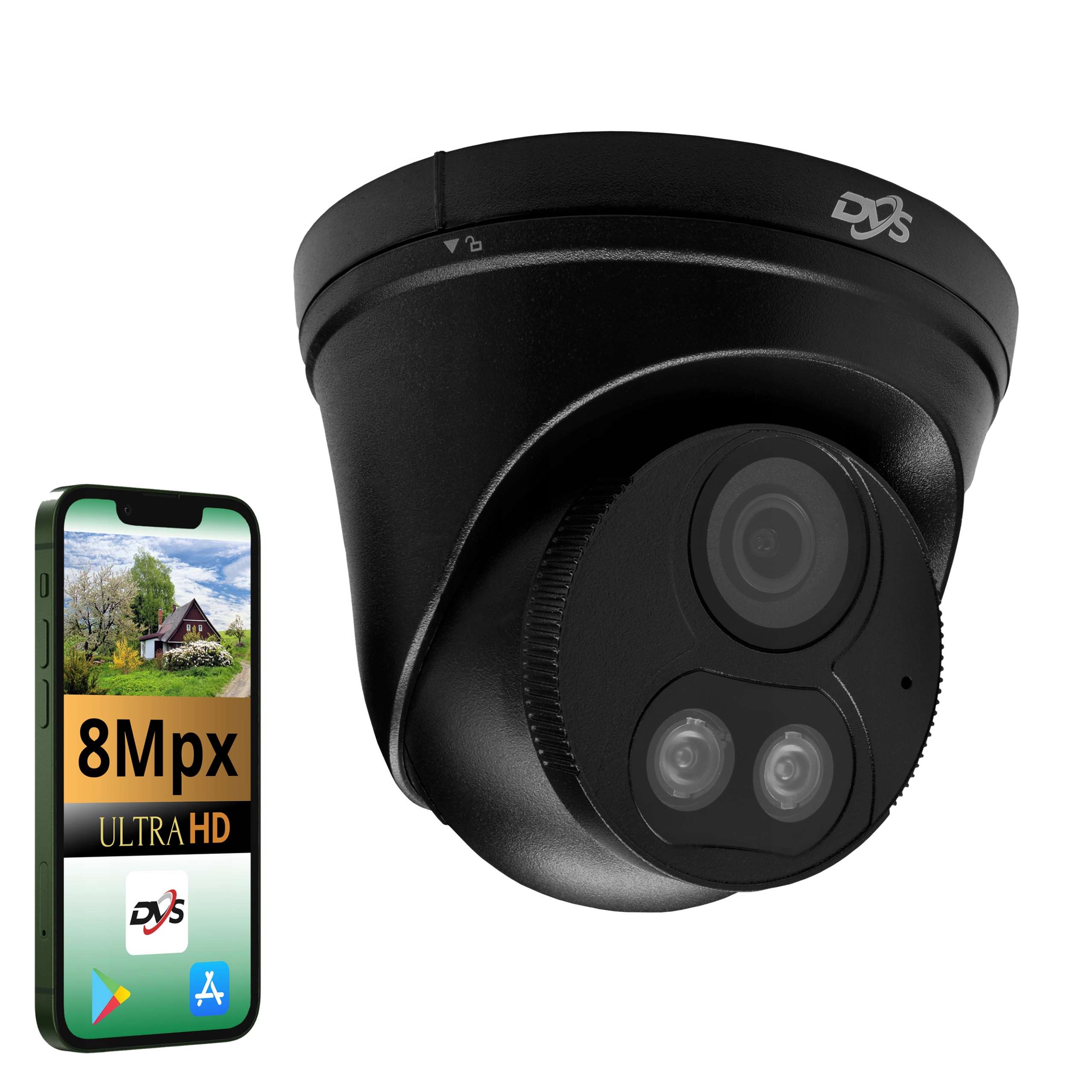 Čierna Kupolová Kamera Dvs Ip Poe 8MP Dual Light Vonkajšia Ir Led Microsd