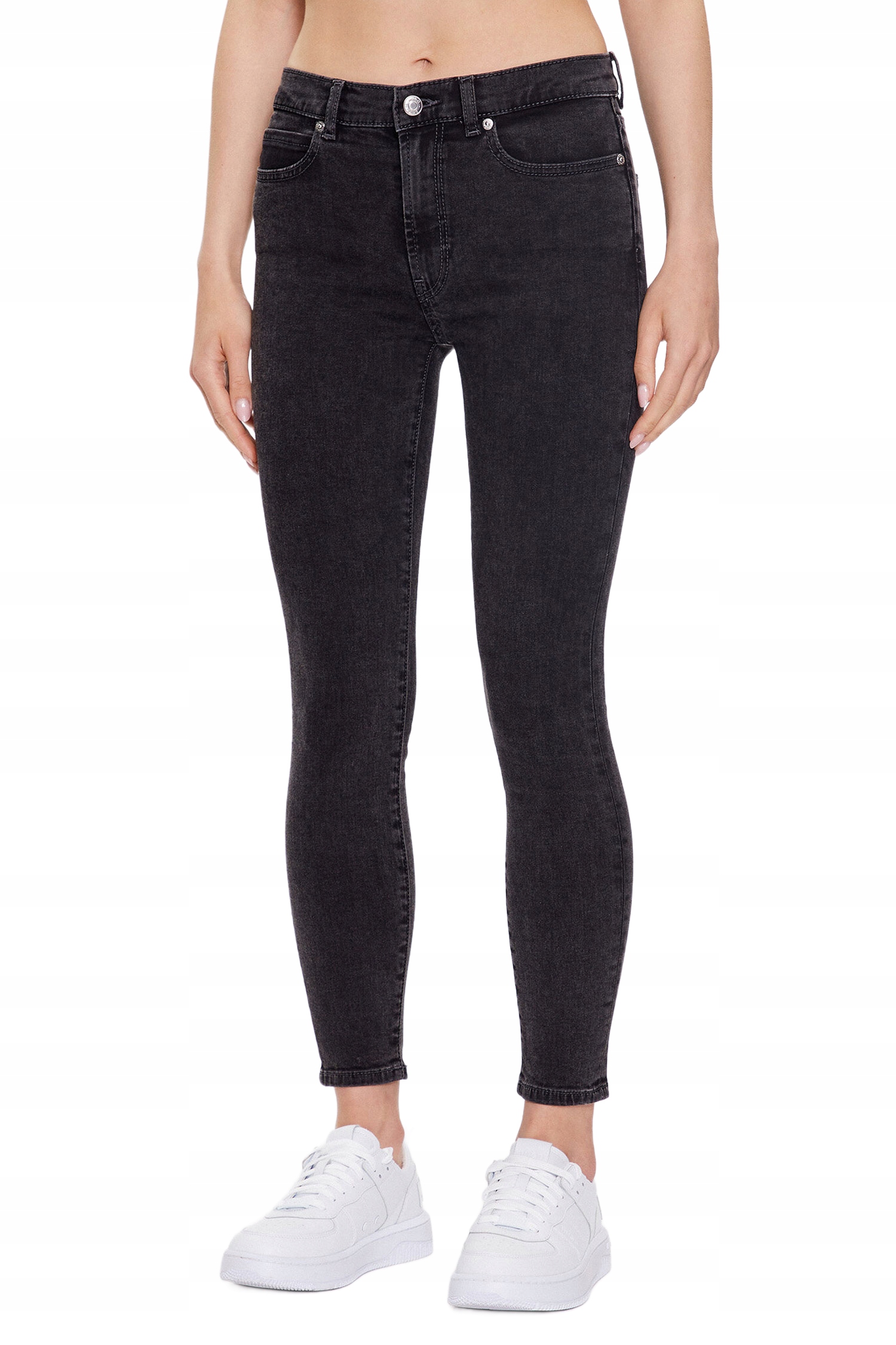 Hugo Černé Úzké Nohavice Džíny S Vysokým Pasem A Oděrkami 31/32 6BA