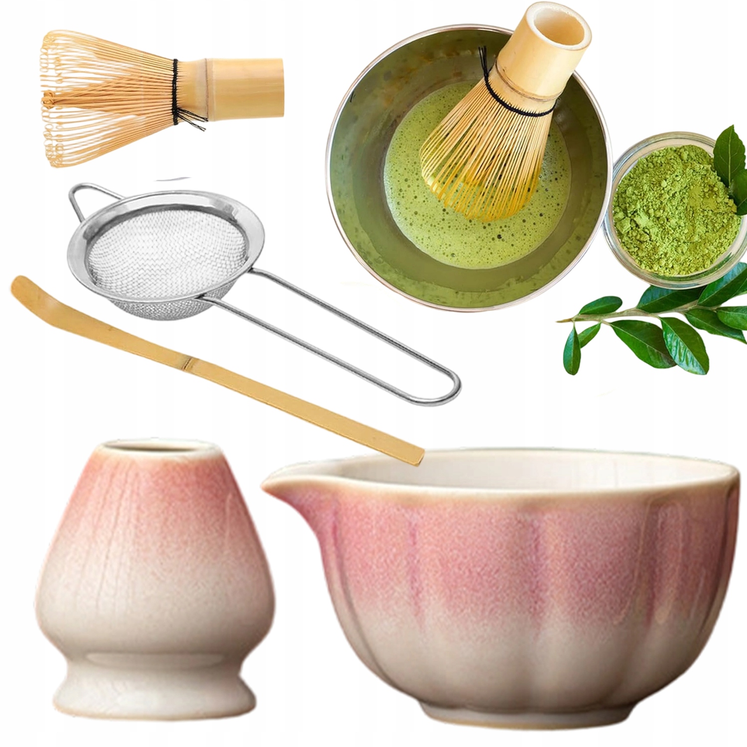 Levně Sada Na Čaj Matcha Bambusové Akcesoria Keramická Dárková Miska