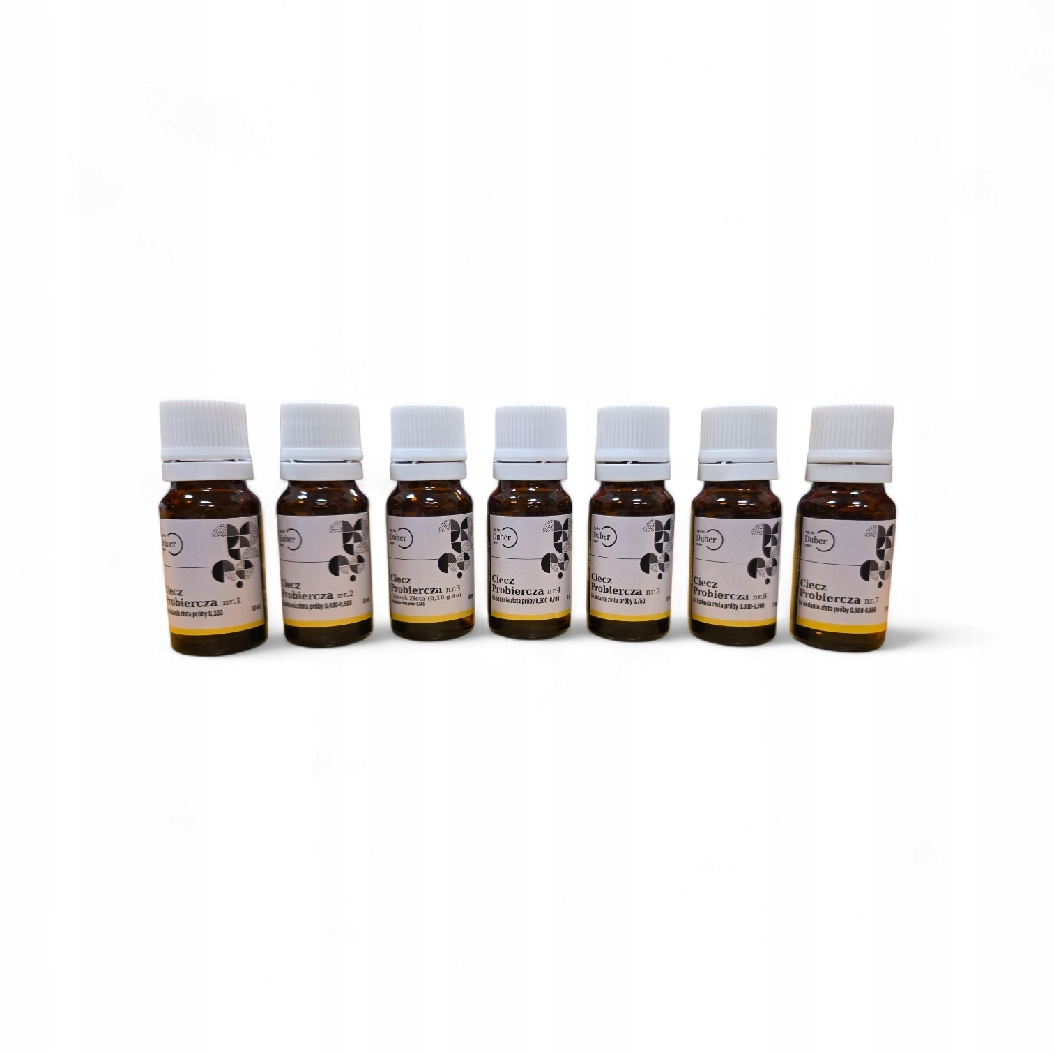 Sada zkušebních kapalin pro testování zlata, 7 kusů s chloridem zlatým