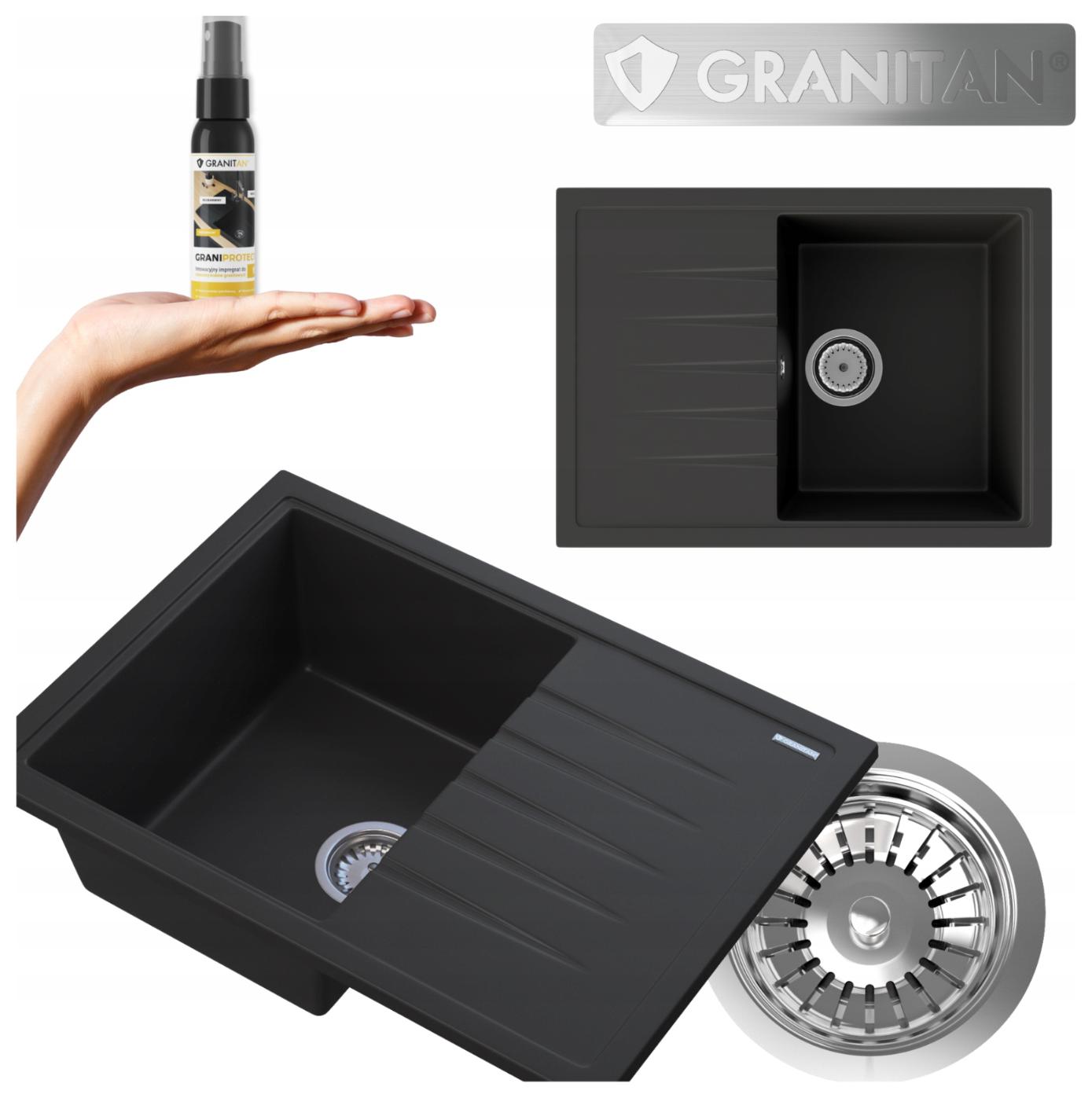 Jednokomotový granitový dřez Dřez Calypso, sada sifonů