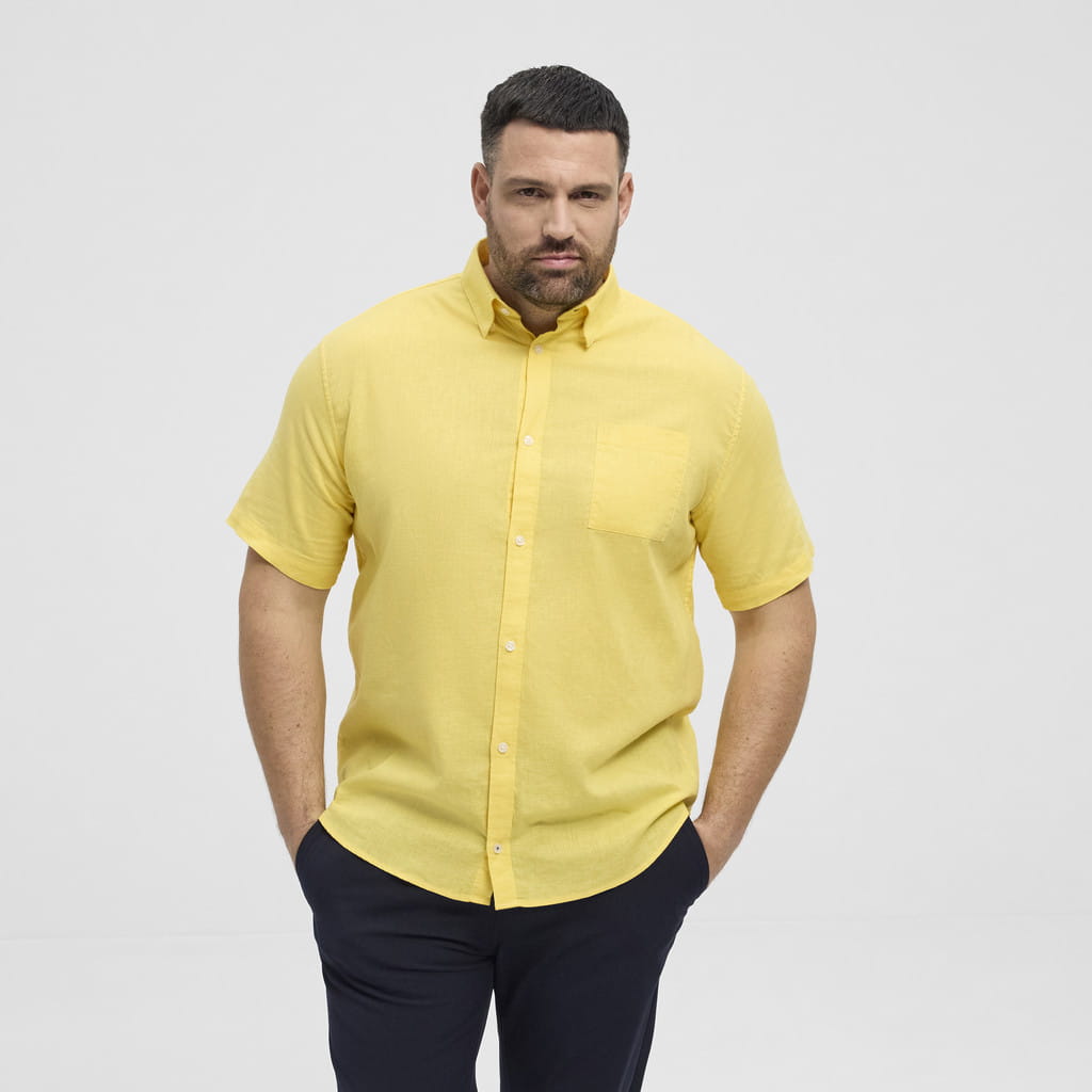 Velká pánská košile s lnem Žlutá 51106 400 North