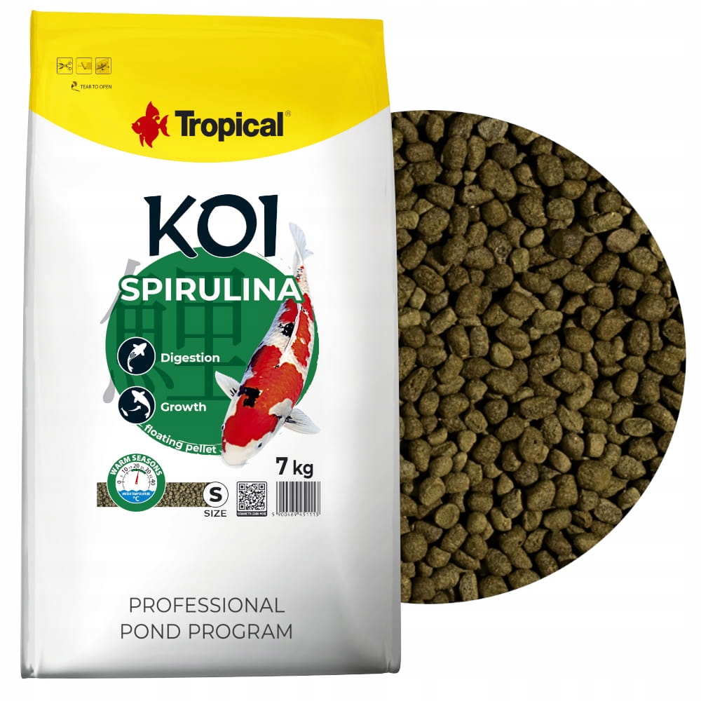 Tropical Koi Spirulina Pellet M 7 kg Krmivo pro ryby v jezírku