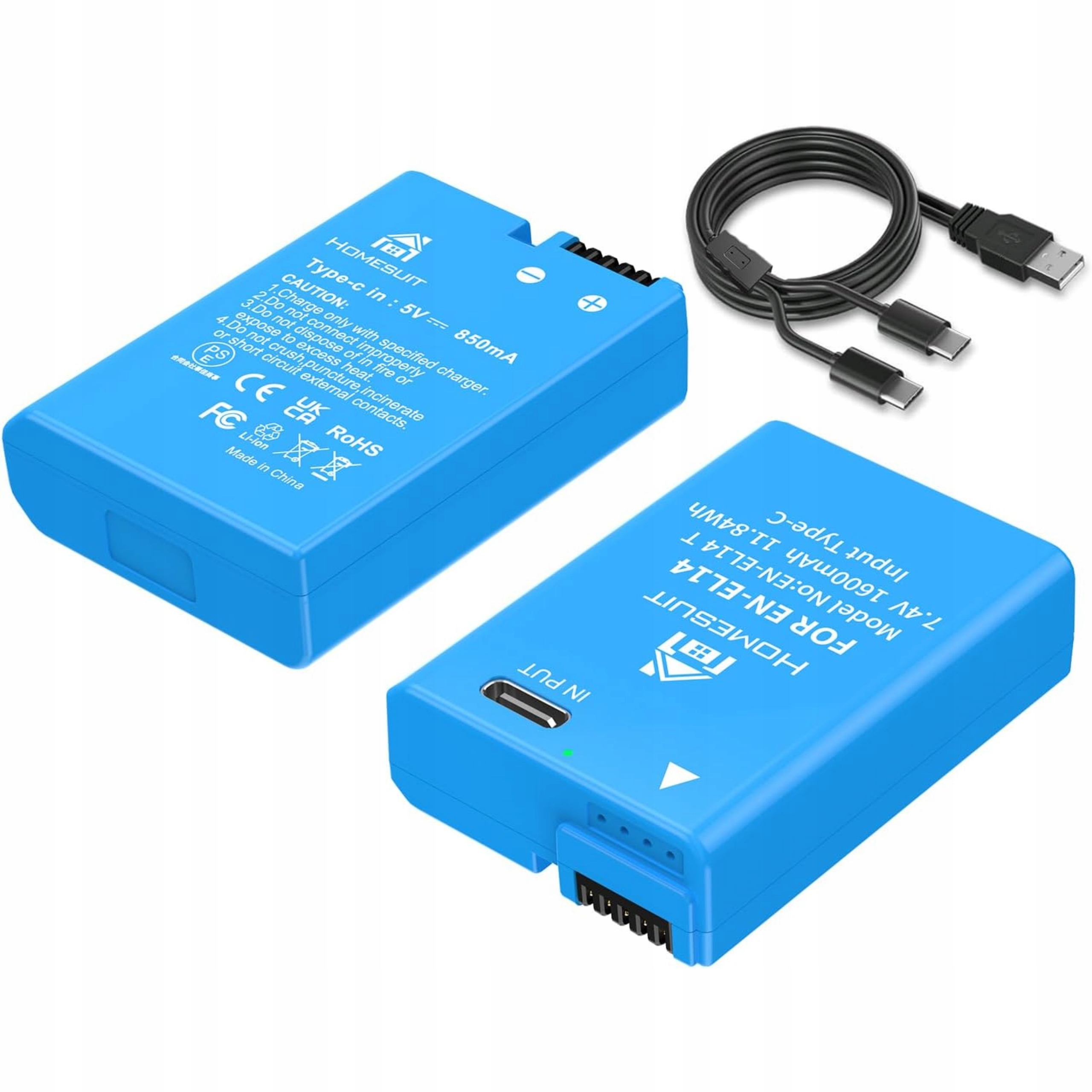 2xBaterie Akumulator EN-EL14 EN-EL14a 1600mAh Usb-c Do Nikon Kabel