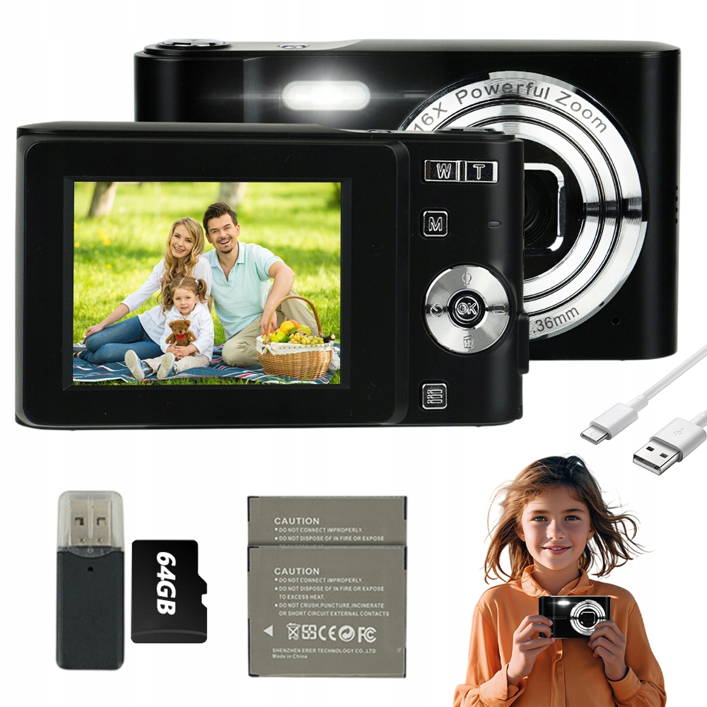 Multifunkční Digitální Retro Fotoaparát 2,4" Přenosný CCD 64G 16NÁSOBNÝ Zoom