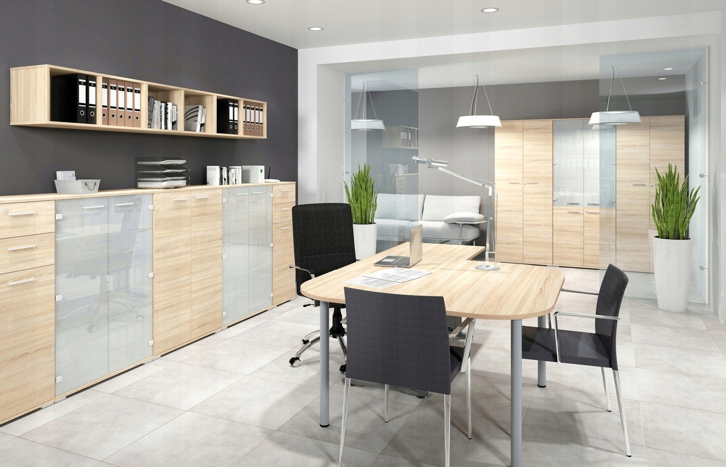 Szafka biurowa aktowa zamykana na klucz z półkami dąb sonoma OPTIMAL 10 Marka ML Meble