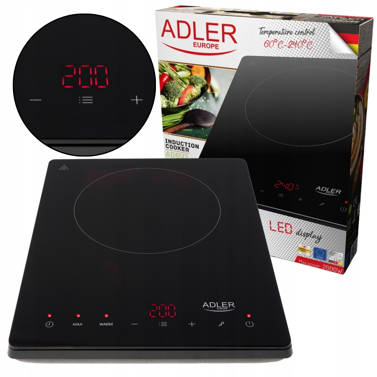 Kuchenka indukcyjna Adler Ad 6513 jednopalnikowa płyta elektryczna