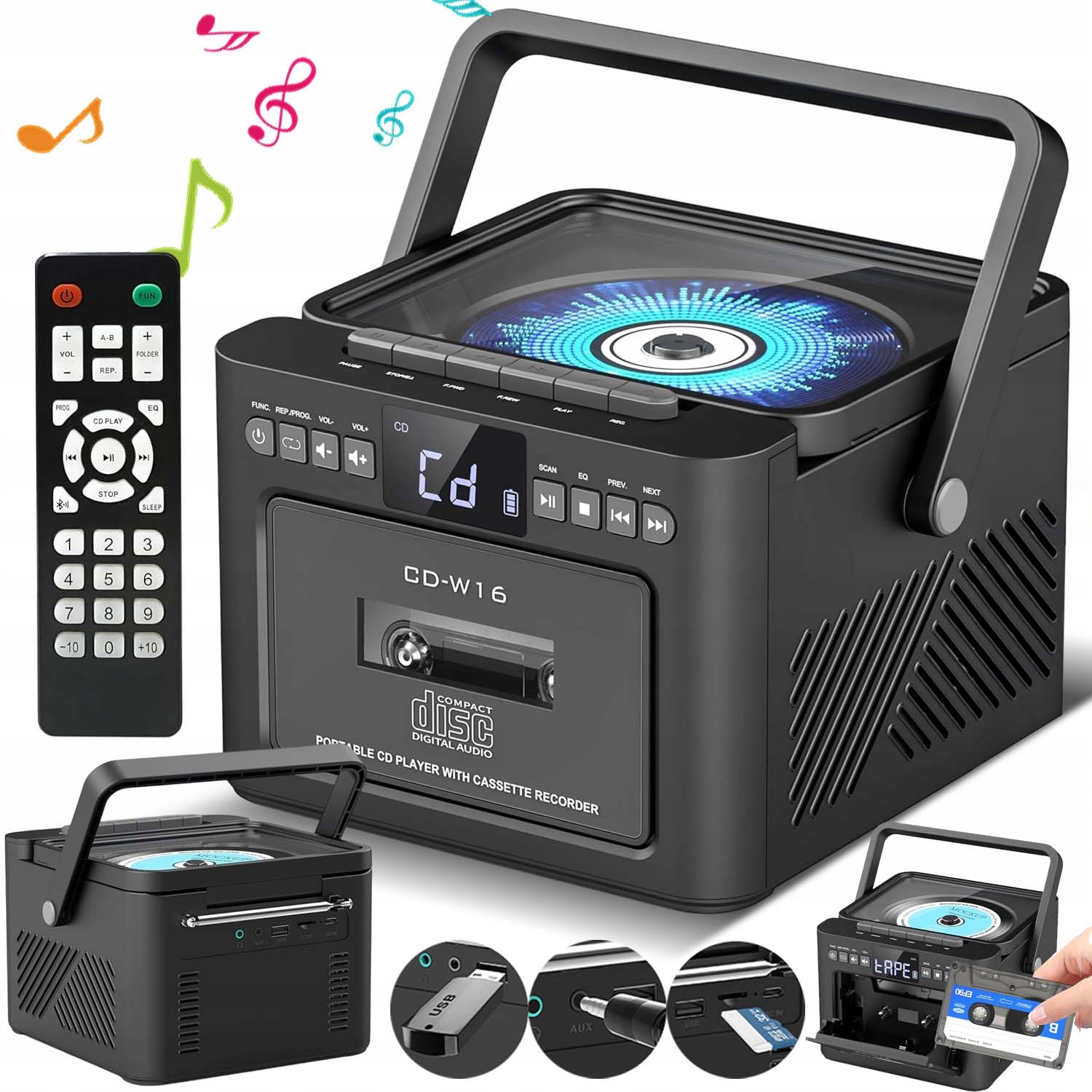 Bluetooth Boombox Kazetový Přehrávač CD Přehrávač MP3 Usb Fm Rádio Aux