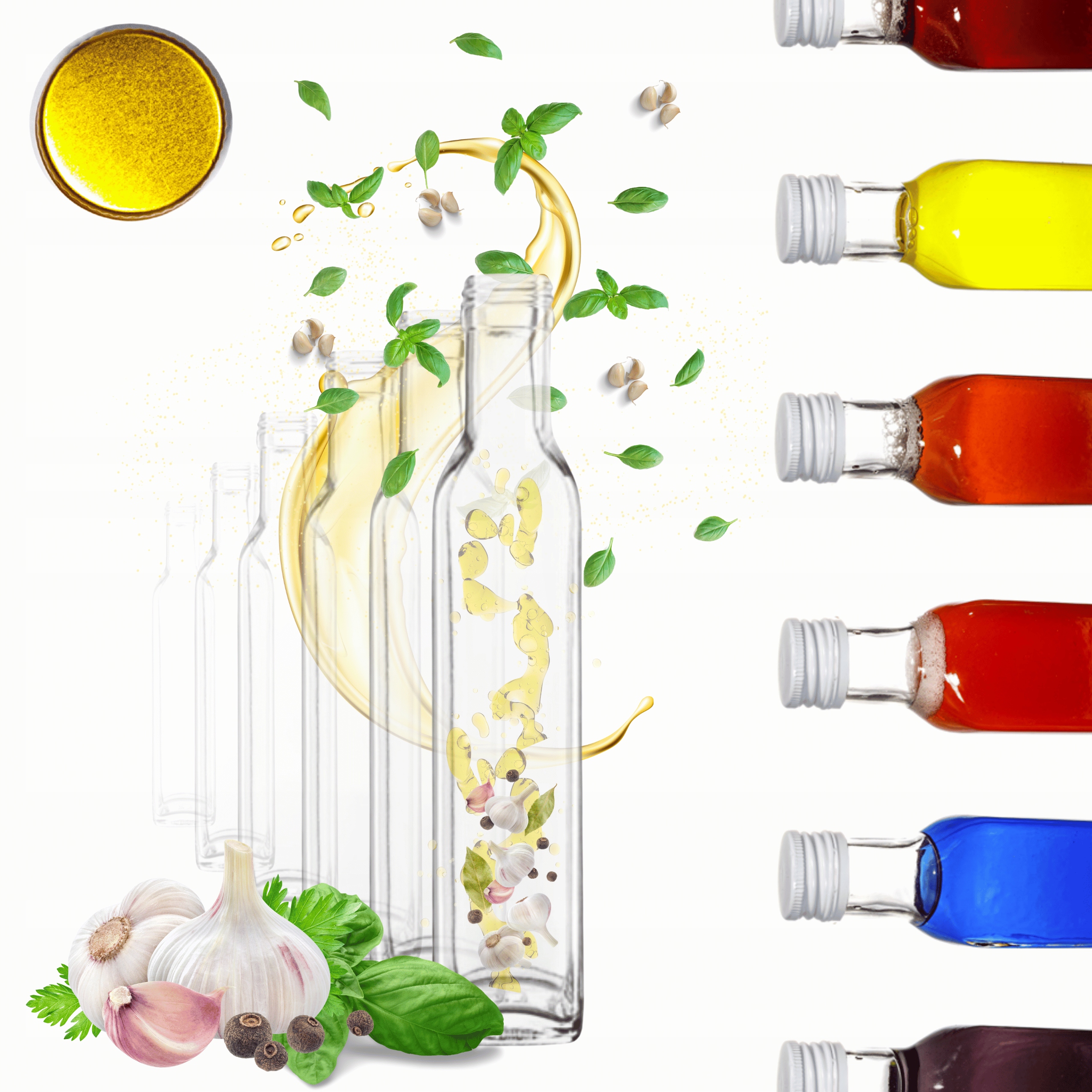 Fľaše 250 ml, štvorcové šťavy na olej, olivový olej, 31 60 ks, Matice