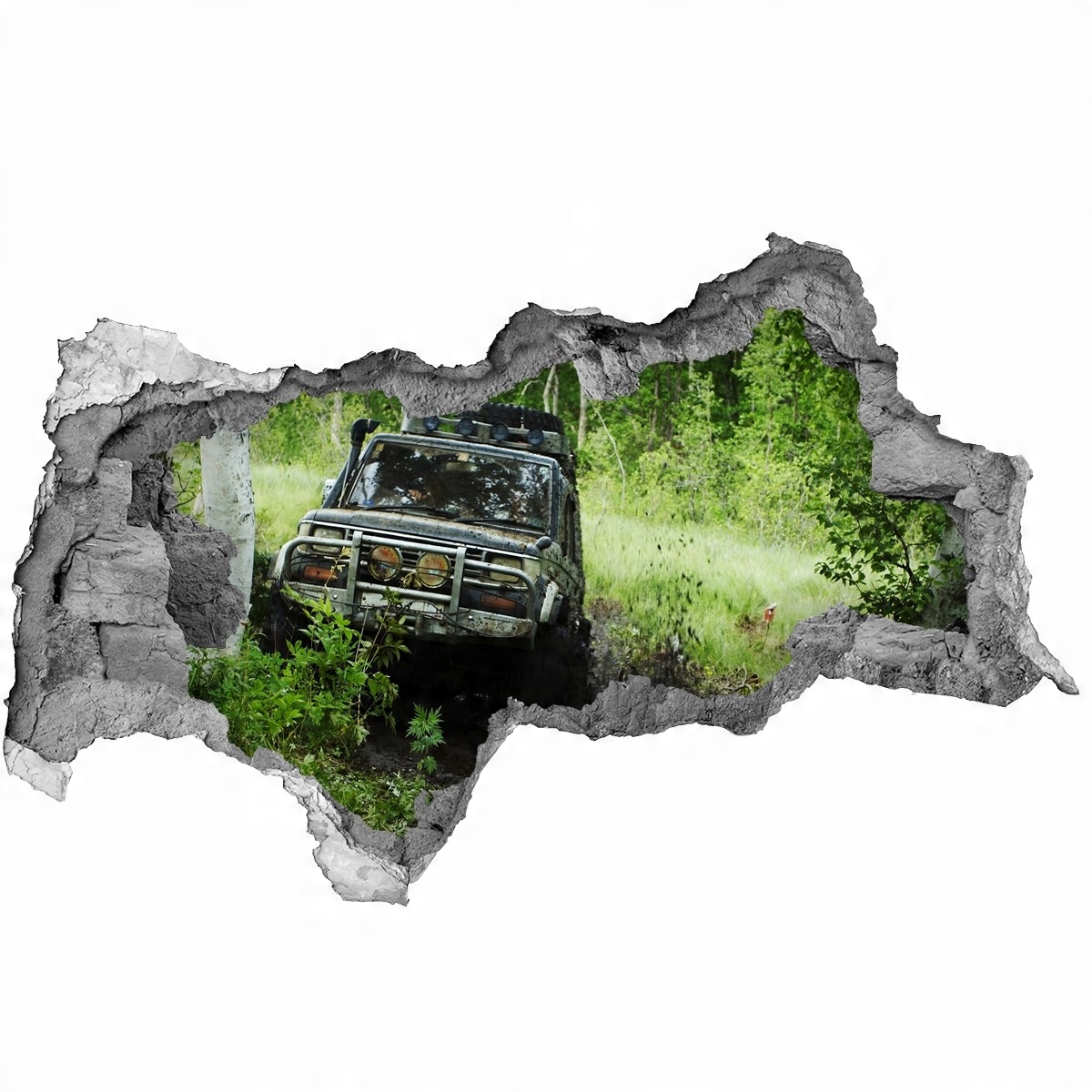 

Foto zdjęcie dziura na ścianę Jeep w lesie 95x73