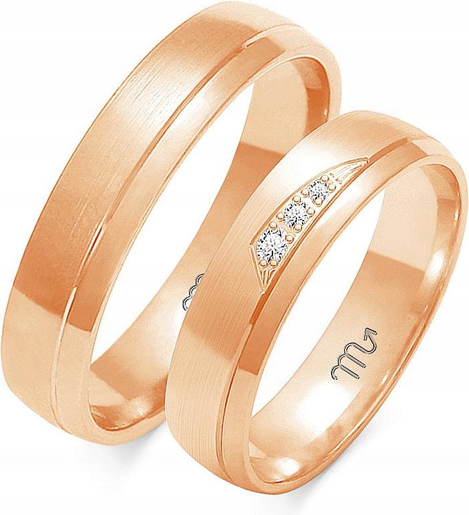 Snubní prsteny pro pár s růžovým zlatem 585, 32 33 34, elegantní svatební kolekce