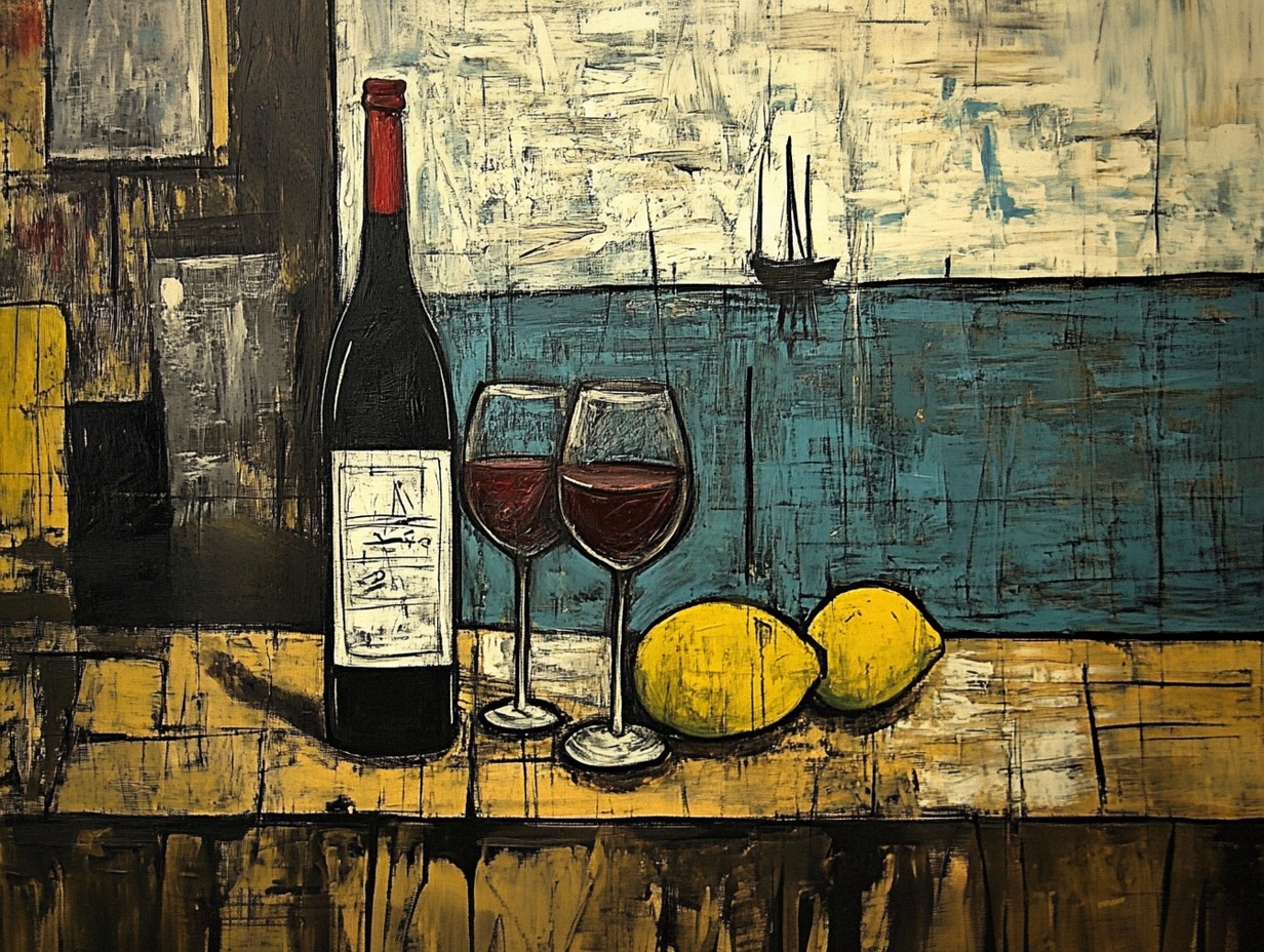 Obraz Na Plátně Canvas Červené Víno Citrony Mořská Krajina 80x60