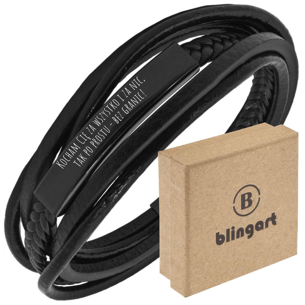 

Bransoletka z Grawerem męska skórzana stal