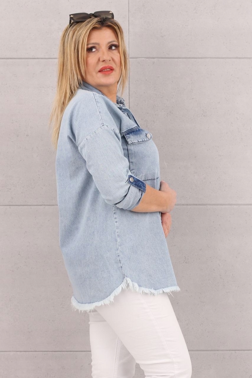KOSZULA JEANSOWA DAMSKA BAWEŁNIANA DŁUGA MODNA KLASYCZNA ROZMIARY Rozmiar 40