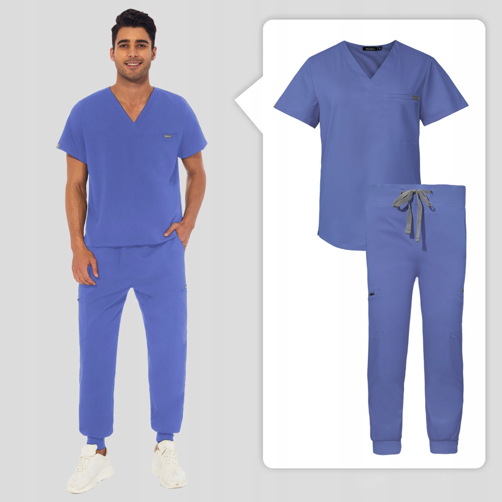 Komplet Medyczny Męski Scrub Uniform Różne Kolory, Błękitny Rozmiar L