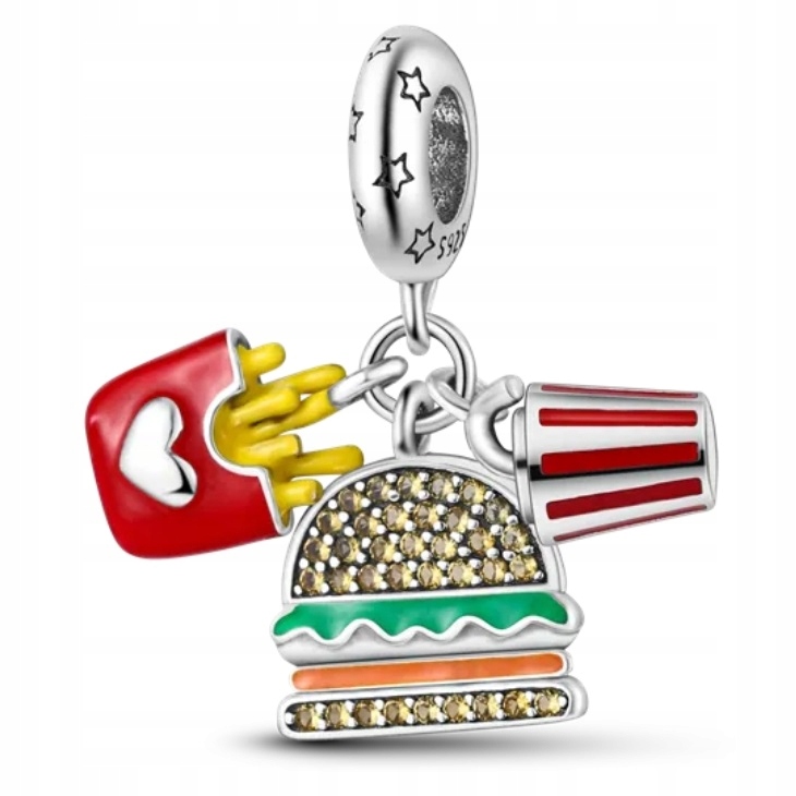 Charms Stříbro 925 Přívěsek McDonald's Hamburger Hranolky Cola