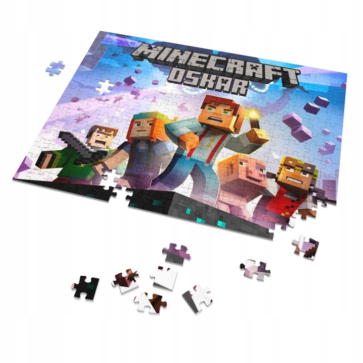 Puzzle + IMIĘ + pudełko MINECRAFT A4 110 el