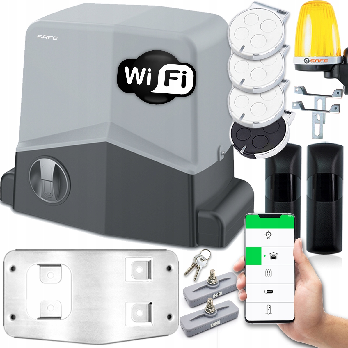 NAPĘD BRAMY PRZESUWNEJ WIFI 600KG LAMPA PILOTY AUTOMAT DO BRAMY NAPĘD SAFE