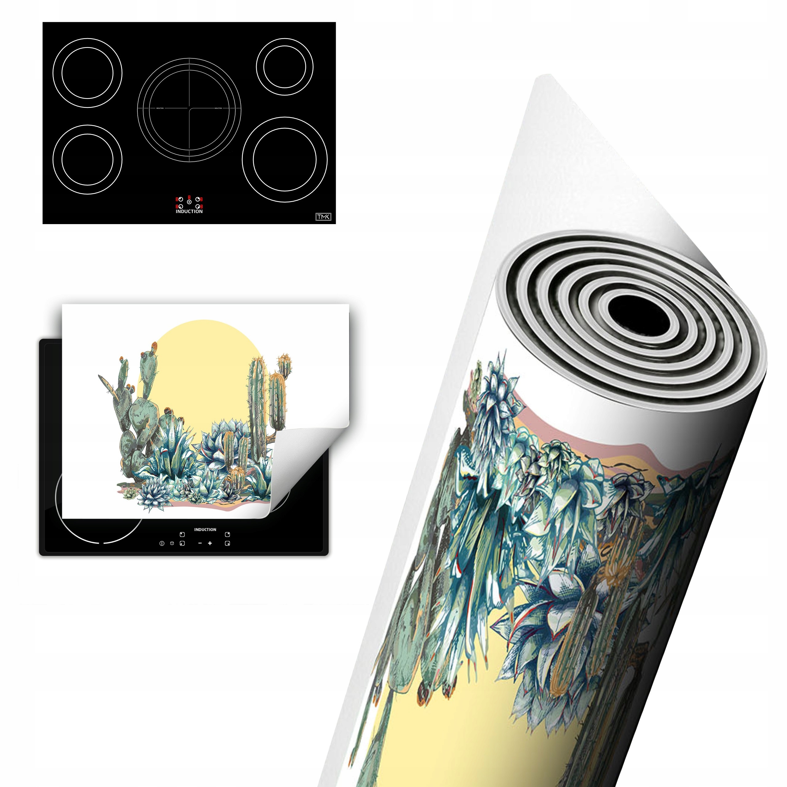 Vinylová Ochrana Na Indukci Pracovní Desky 80x52 Kaktusy slunce