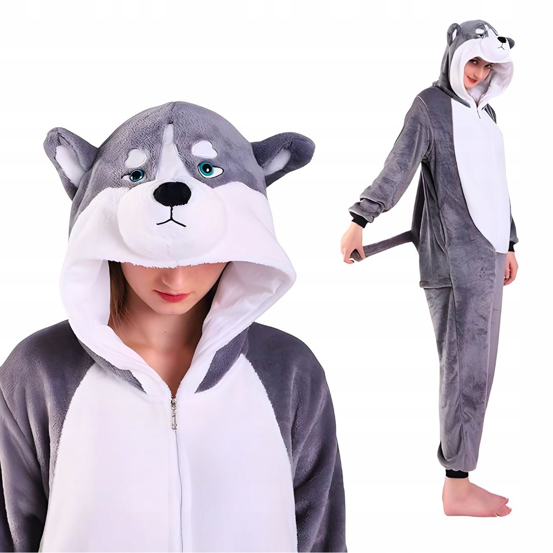 Piżama Onesie Kigurumi Kostium Przebranie Szary Husky XL: 175 - 185cm