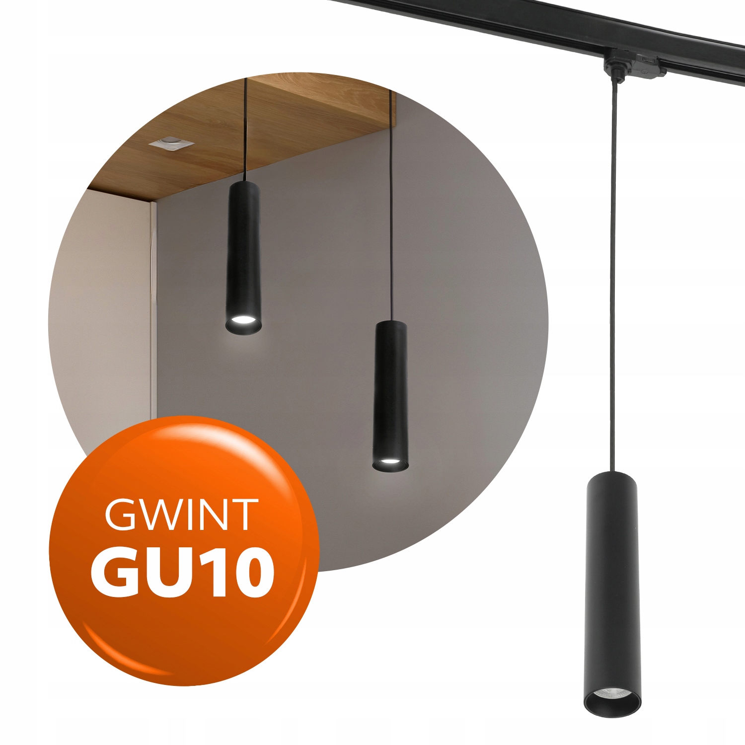 Kolejnicové svítidlo Tuba na GU10 Závěsná lampa Třífázový kolejnicový systém