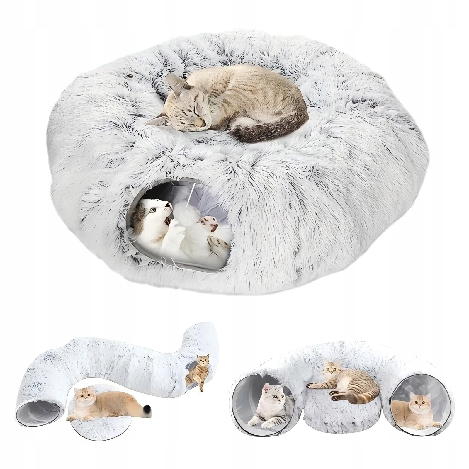 Pelíšek Tunel pro kočky Donut Polštář 2v1 Šedý XXL