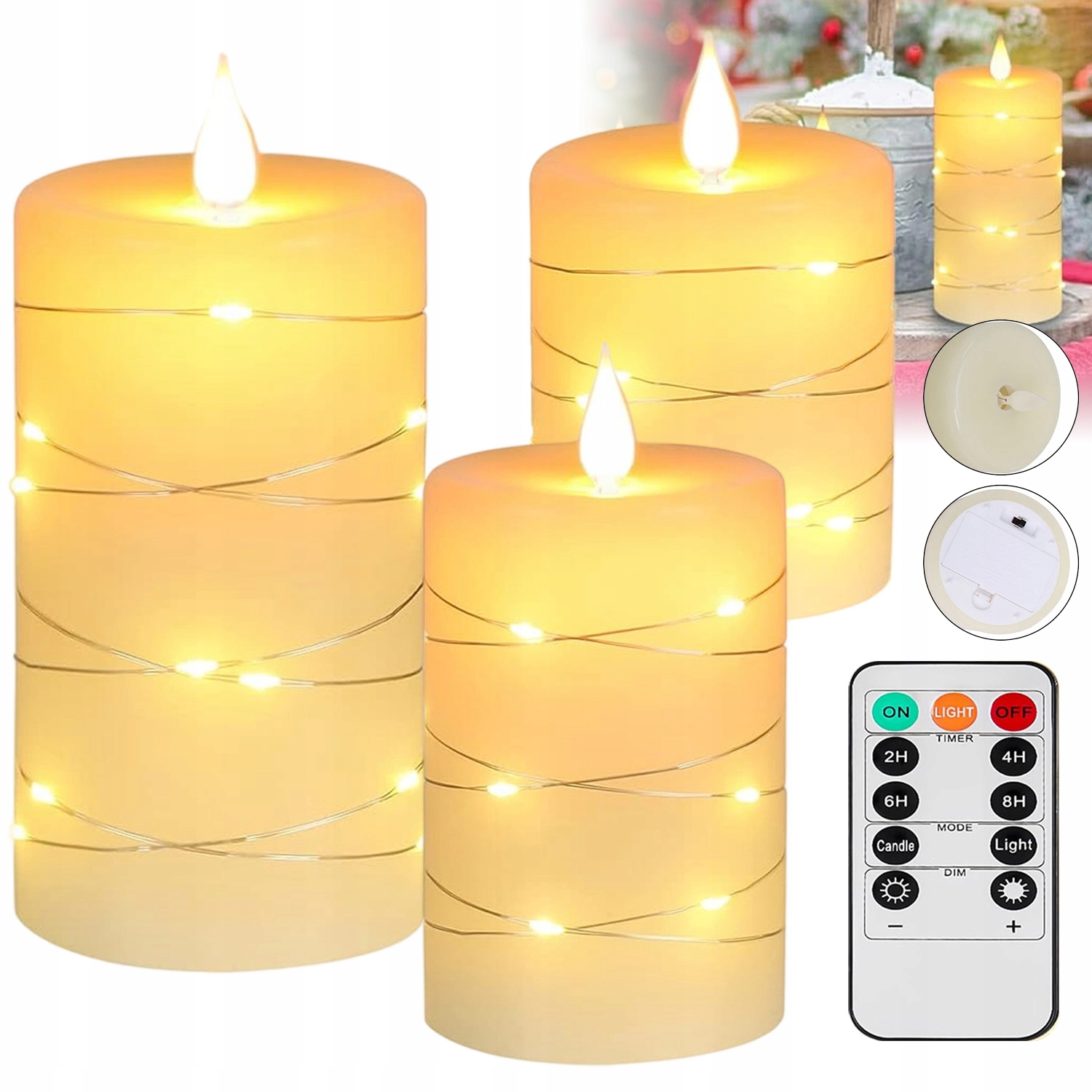 Svíčka Elektrická Vložka Do Hřbitovních Svíček Na Baterie Led Efekt Plamene 3KS